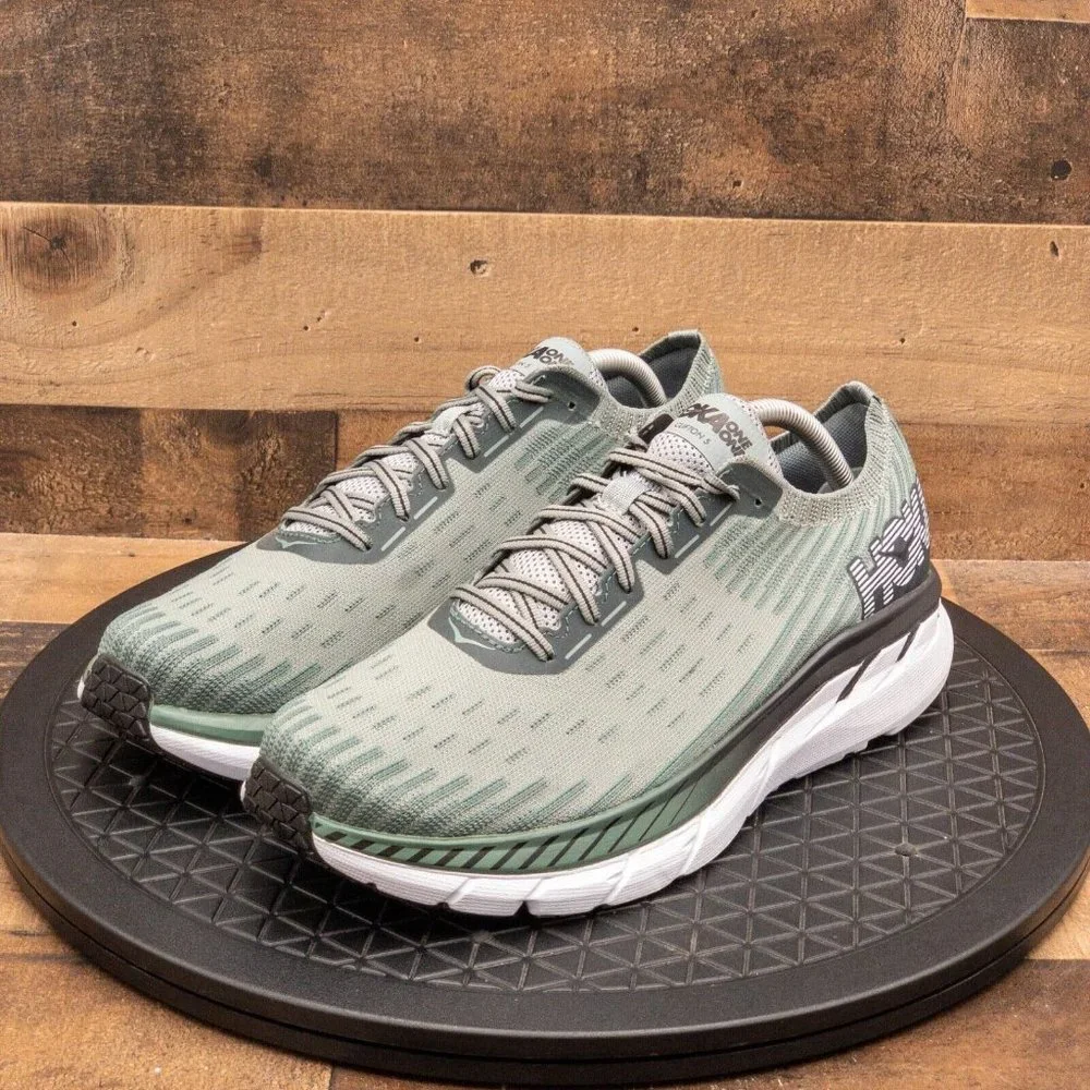 HOKA ONE ONE CLIFTON 5 MENS ATHLETIC SHOES RUNNING WALKING GYM GREEN LOW SZ 10.5